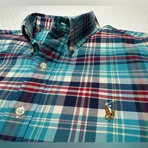 EXC.! Ralph Lauren Polo "Stretch Oxford" Men's L Blue Red Plaid L/S Casual Shirt